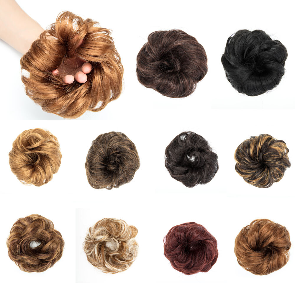 US Wavy Curly Messy Bun Chignon Donut Tweezer Thick Wrap Hair Piece Scrunchie YJ