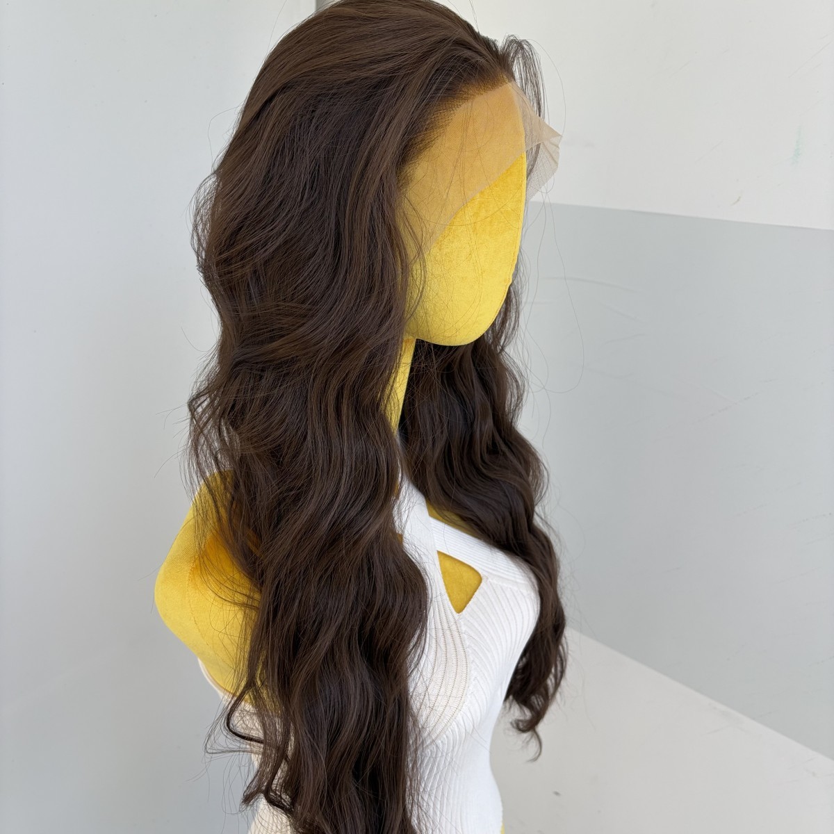 Layered Brown Lace Frontal Wigs Heat Resistant Synthetic Hair Long Wavy