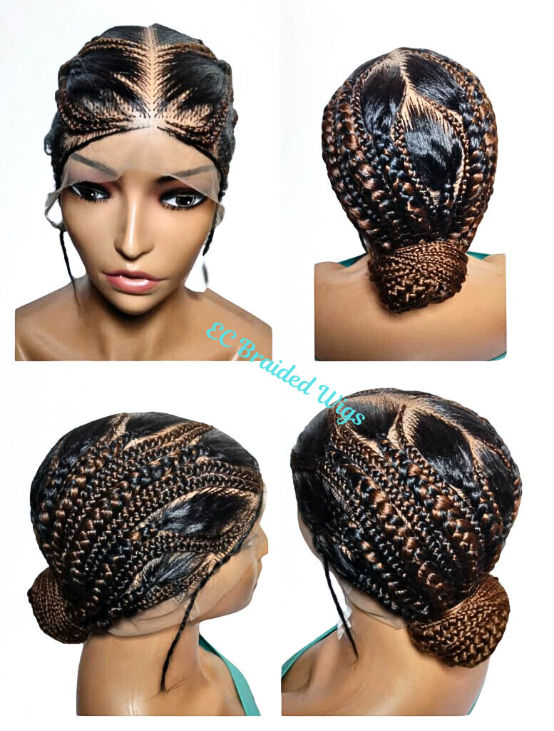 Bun Braided Wig. Natural Brush Cornrow Braids. Full Lace with Baby Hair.
