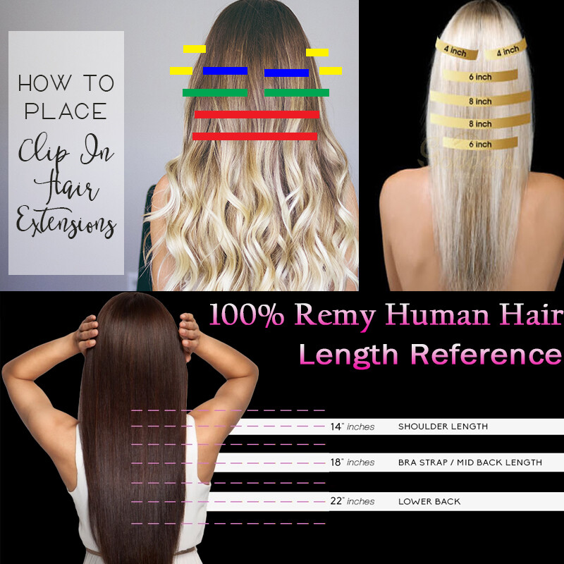AAA+ 8pcs 16″ 18″ 20″ 22″ 24″ Clip In Real Remy Human Hair Extensions Full Head