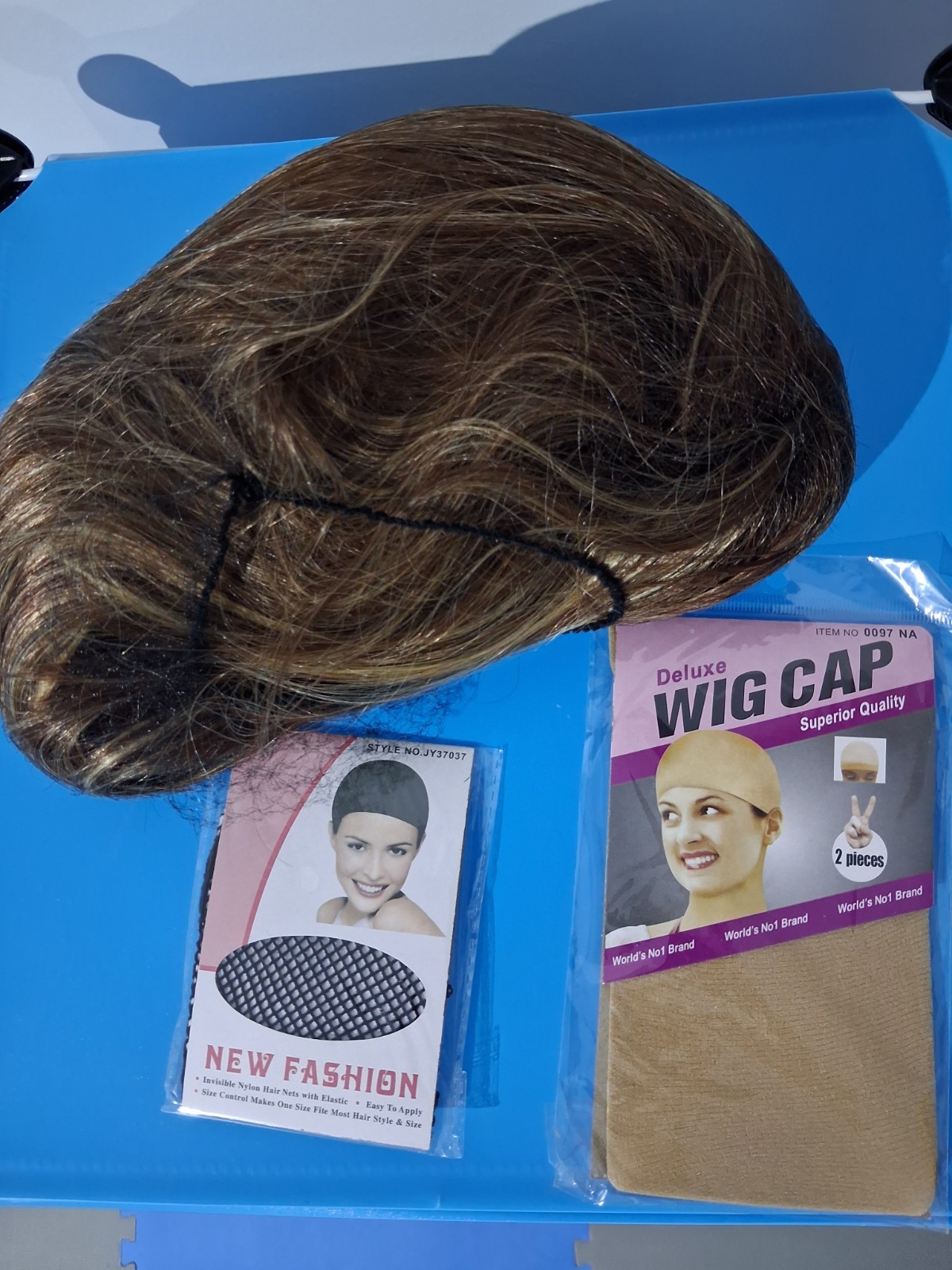 Ombre Brown with Blond Highlights Layered Bob Wig with Bangs, Medium Length