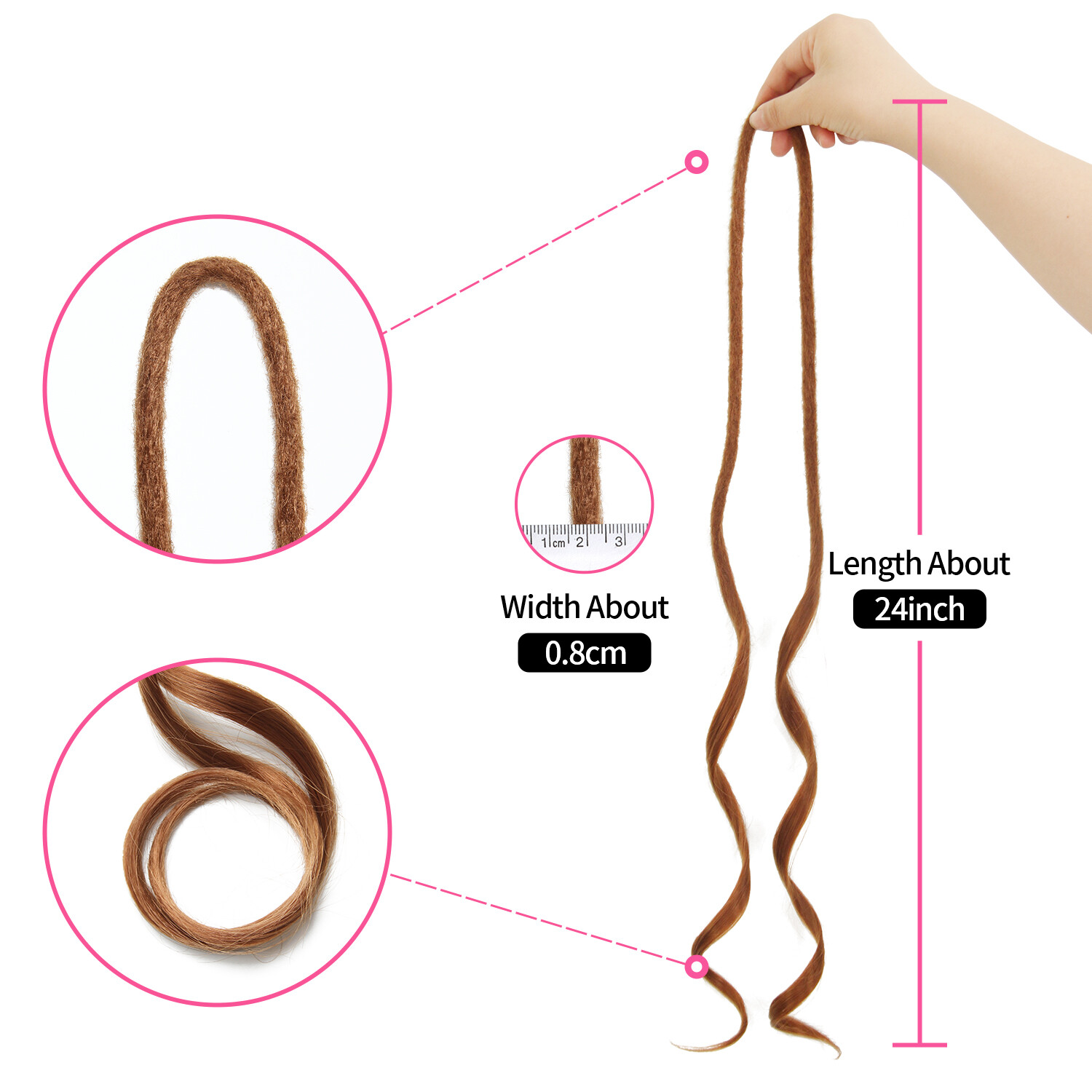 24″ French Curl Double Ended Dreadlocks Extension Princess Hair Curly DE Dreads