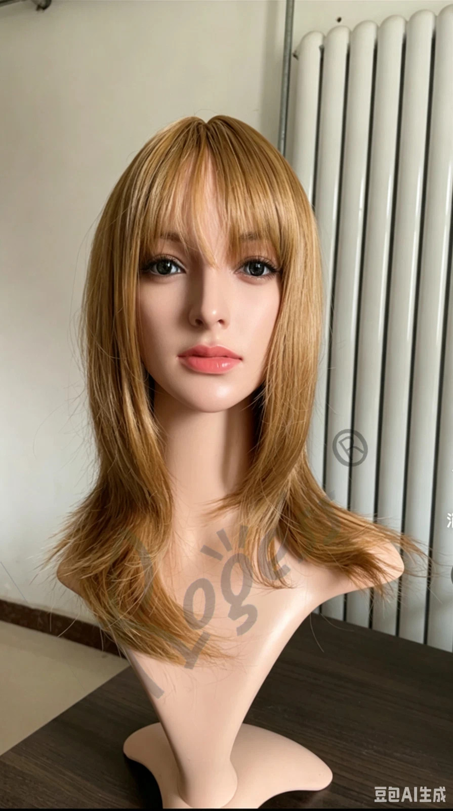Brown Wavy Shoulder-Length Wig with Bangs Heat Resistant Synthetic Hair5253