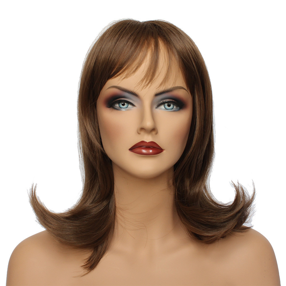 Classic Cap women Synthetic wavy Medium Brown full wig HengFeng ZP28