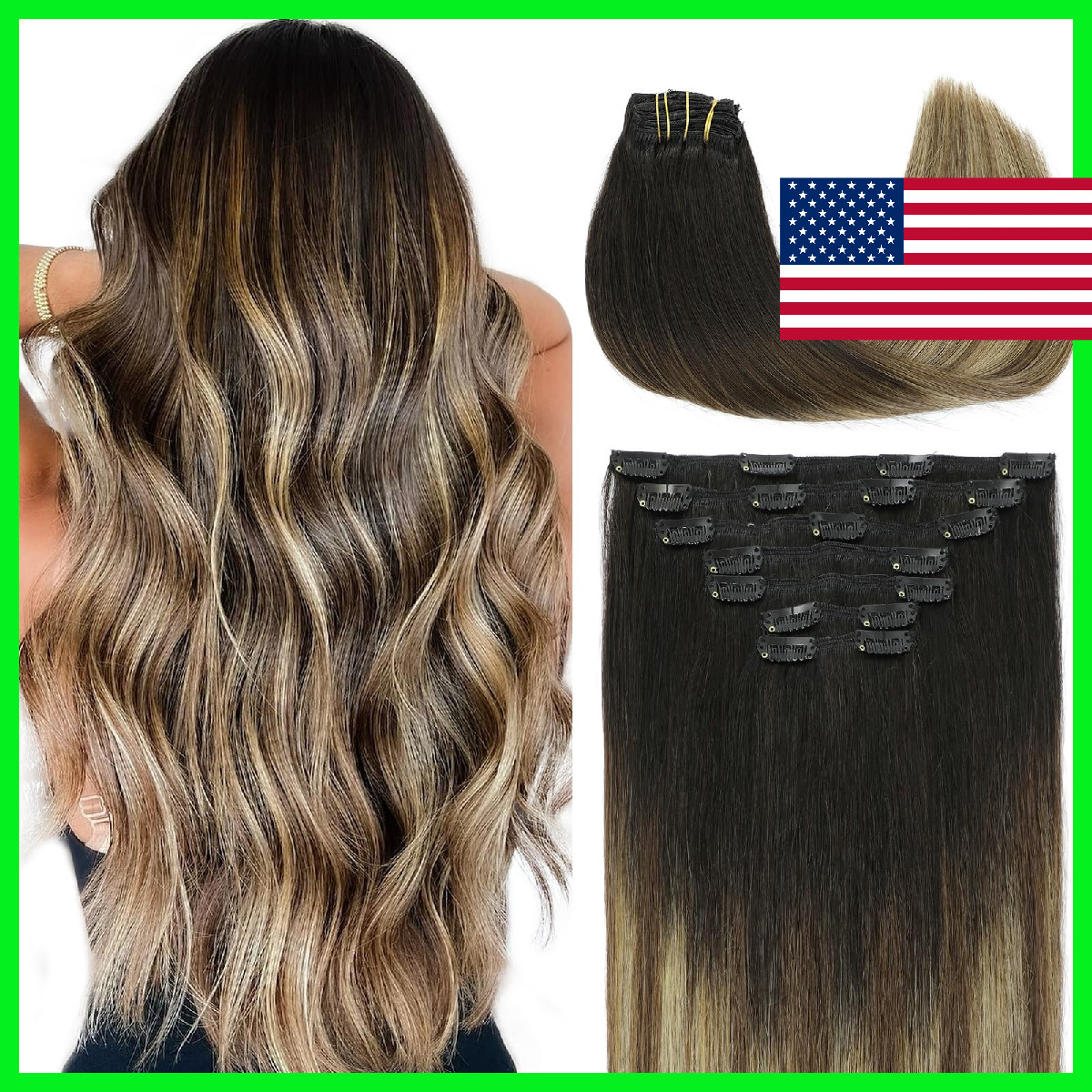 Vinbao Hair Extensions Clip In Human Hair Black Roots To Brown 140G 16 Inch