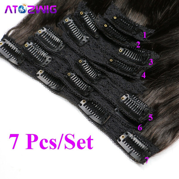 Full Head Clip In Human Hair Extensions Straight Remy Real Hair 7 Pcs/Set 70G