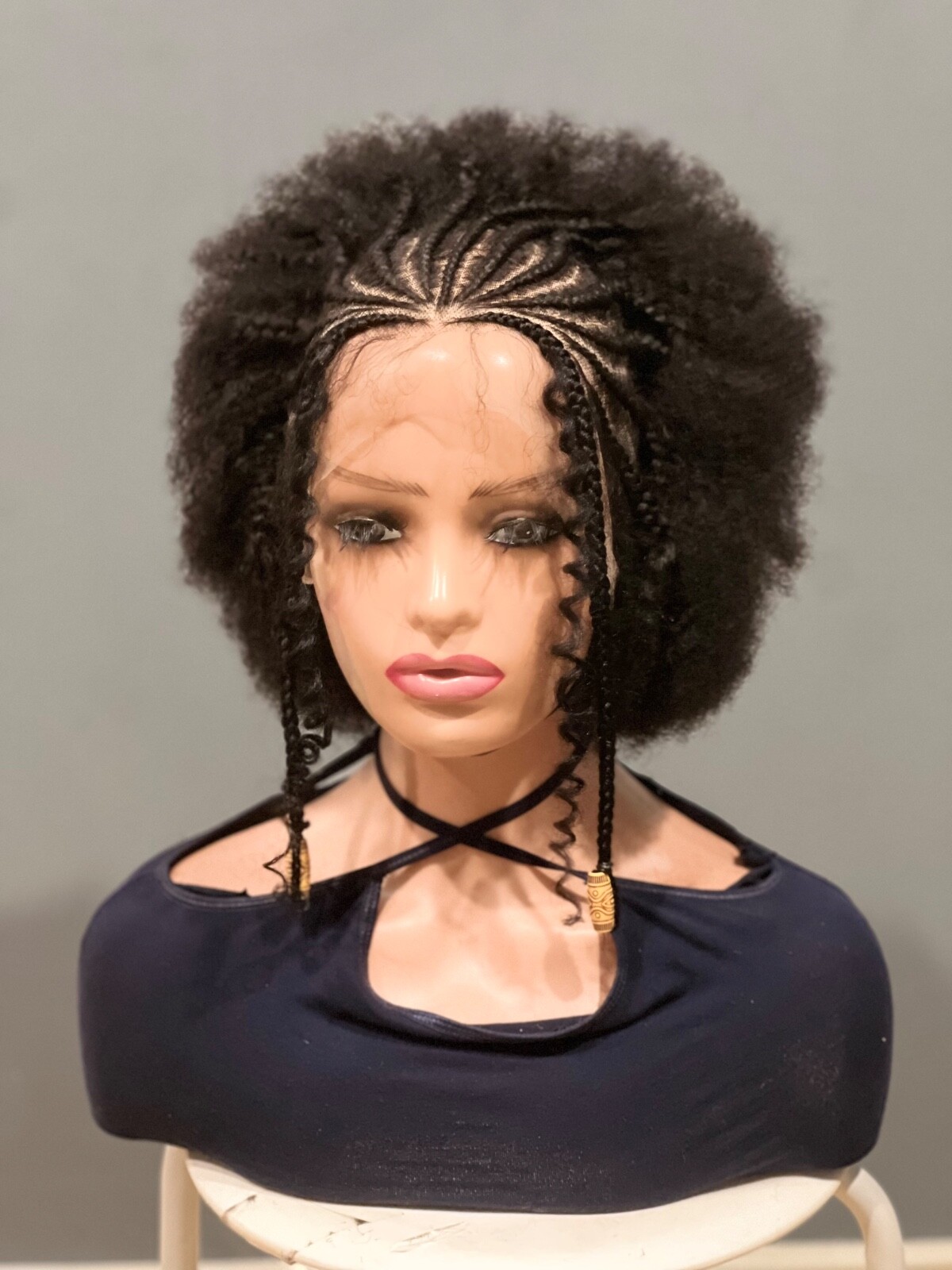 Braided cornrow Afro wig. Human hair wig with baby hair just as pictured.