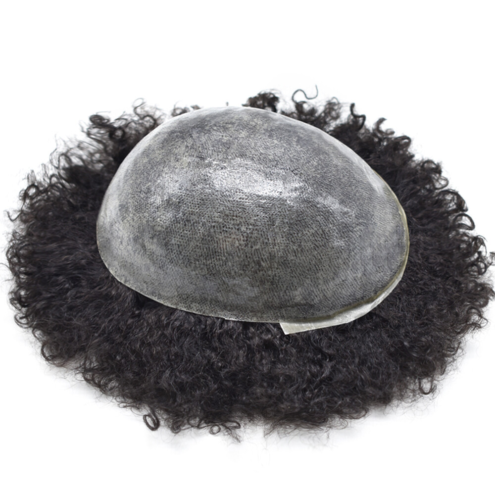 Hair Units for Black Men Afro Curly Toupee African American Men Human Hairpiece