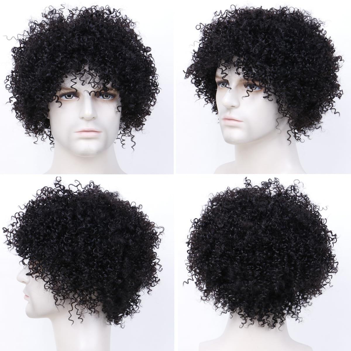 BECUS 8 Inch Afro Wig for Black men Short Kinky Curly Human Hair Wigs for Bla…