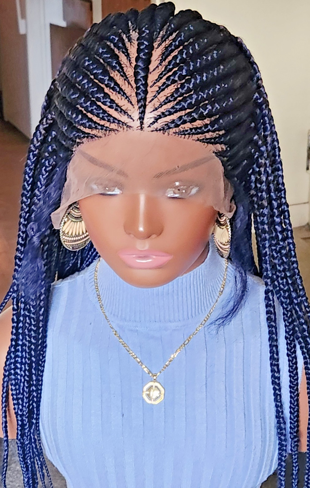 Handmade box Full Lace Cornrow wig 1B mix Dark blue
