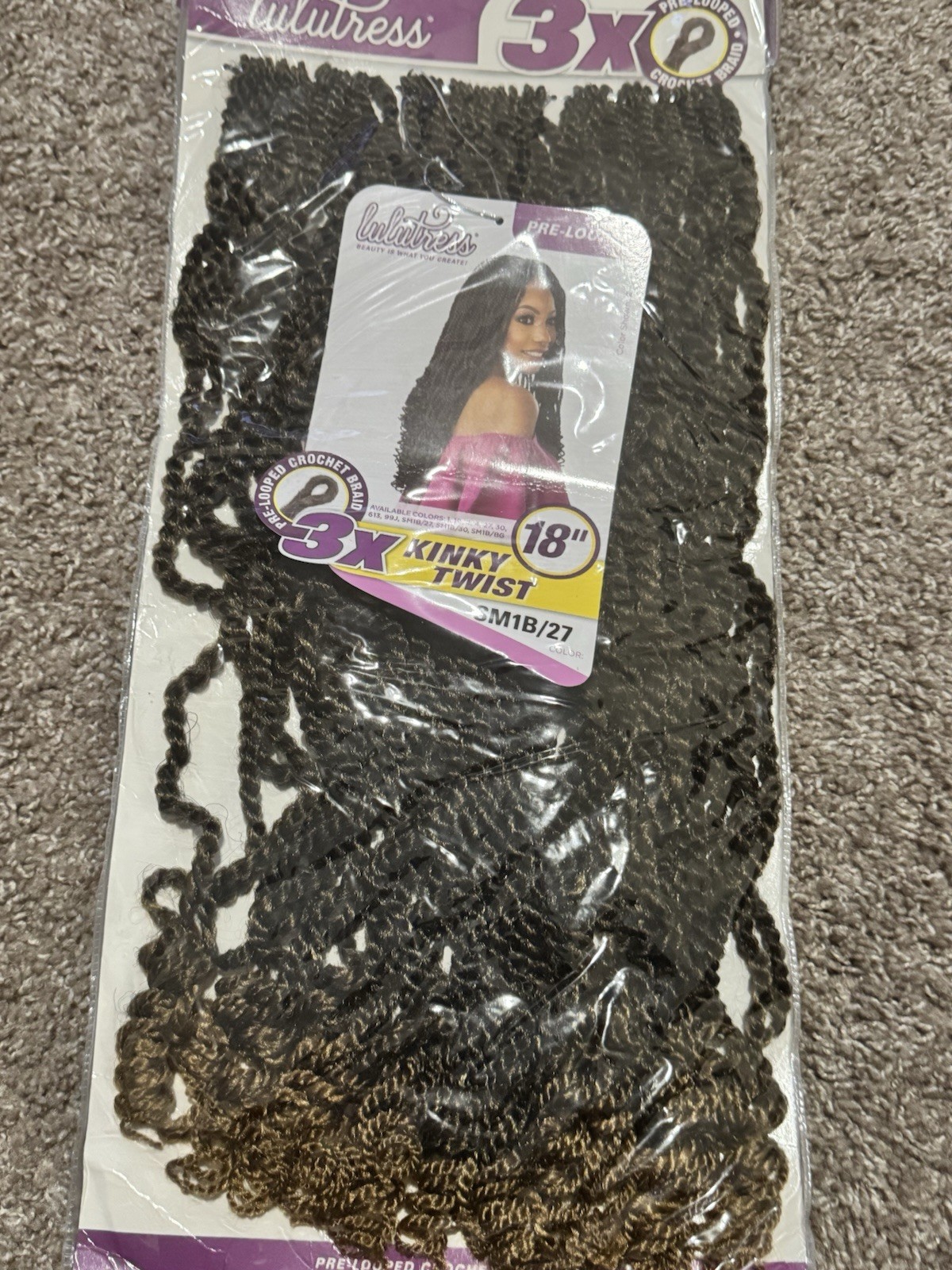 Lulutress 3X Kinky Twist Pre-Looped Synthetic Hair Extension 12in Black 3P