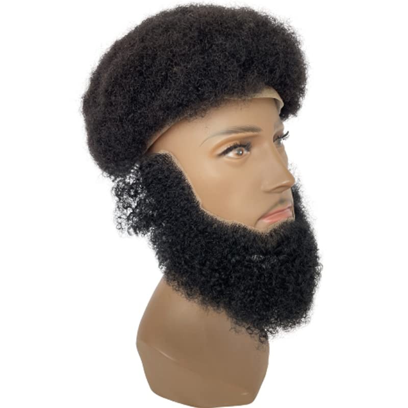 Human Hair Afro Curl Face Beard Mustache for American Black Men Realistic Mak…