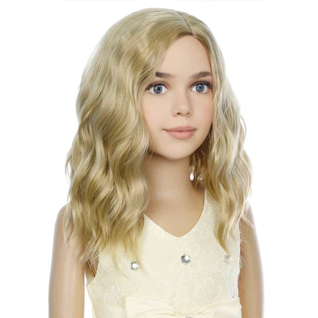 Kids Blonde Wigs Short Wavy Ash Blonde Synthetic Heat Resistant for Girls