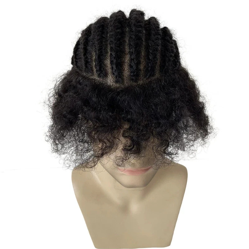 100%Human Hair Replacement Cornrow Braids Unit 8×10 Full PU Toupee for Men