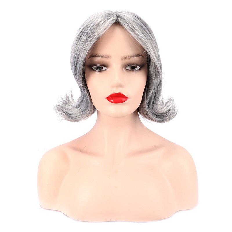 Salt And Pepper Side Bang Outward Synthetic Full Wig for Women Fashion Daily