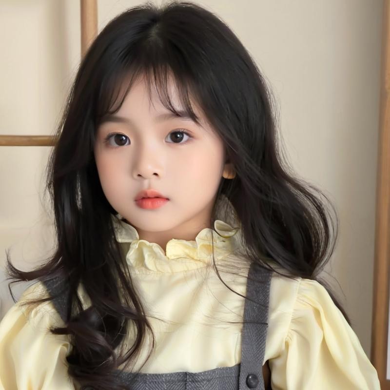 Child Wig Long Curly Wavy Hair with Bangs Big Waves Wearing BOBO Hair Wig
