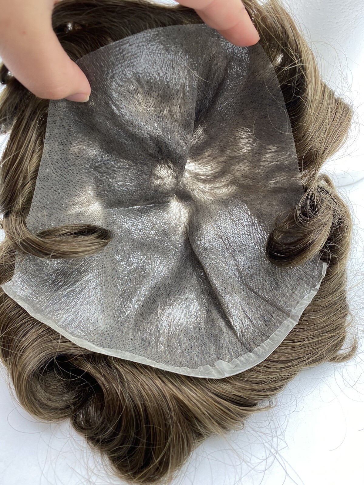 LLwear Human Hair, Soft Thin Skin, 0.03mm V-loop Knot Toupee Wig, 8x10in, Wavy