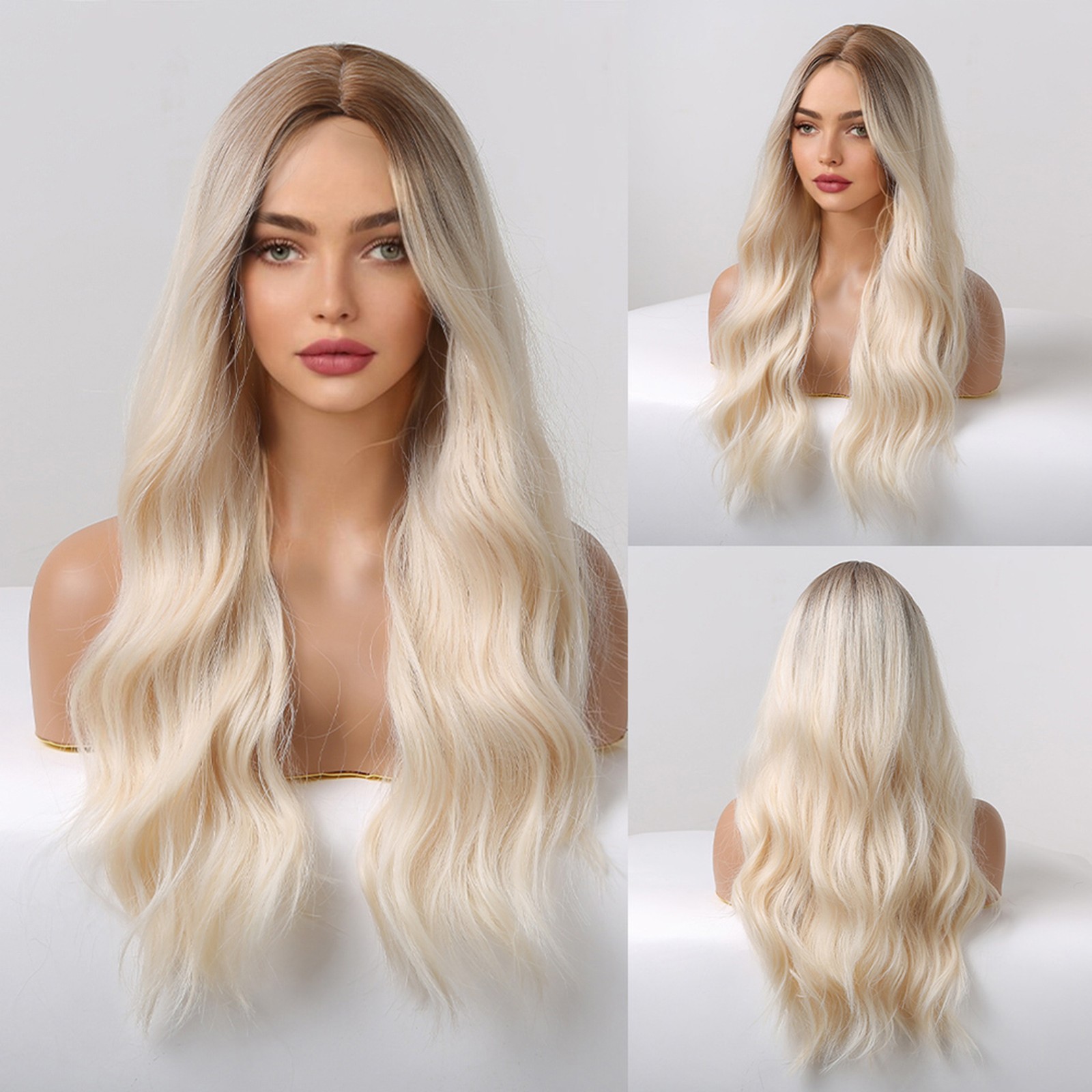 New Synthetic Wig Blonde Curly Wavy Wig Long Hairpiece