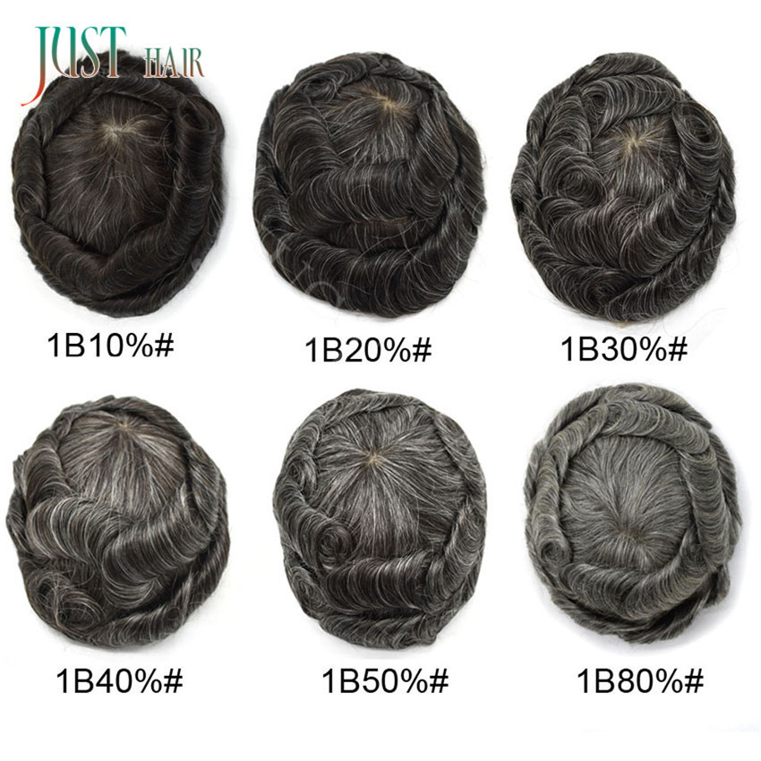 Mens Hair Replacement System All Poly Skin Men Toupee Hairpieces Human Hair Wigs