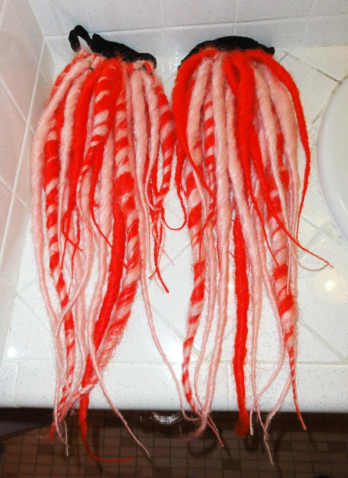 Pink & Red Dread Falls swirls dreadlocks hair extensions cyber goth dreads emo