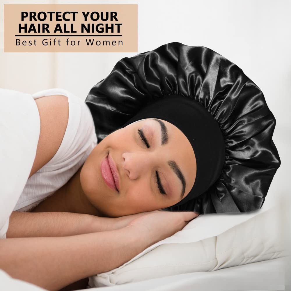 3PCS Extra Large Satin Bonnets for Sleeping, Hair Bonnets for Black Women Bra…