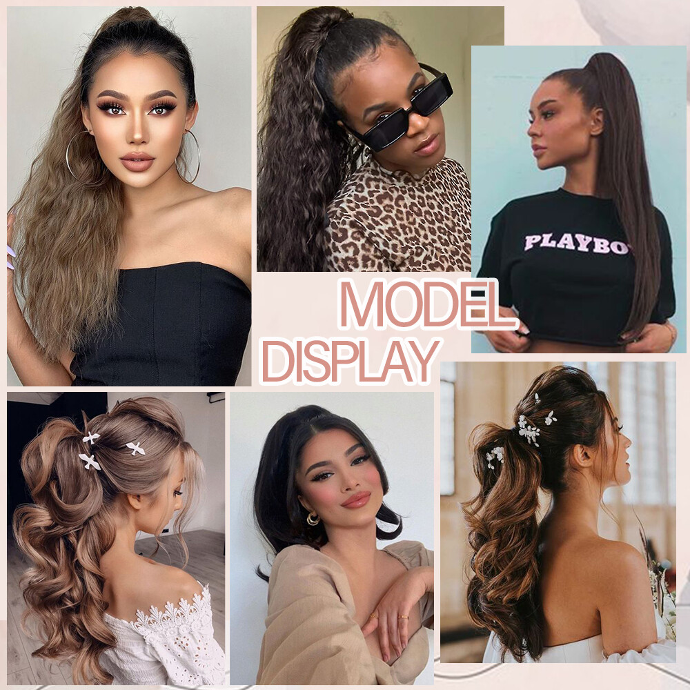 Claw Ponytail Long Curly Pony Tails Clip In Hair Extension Brown Highlight Thick