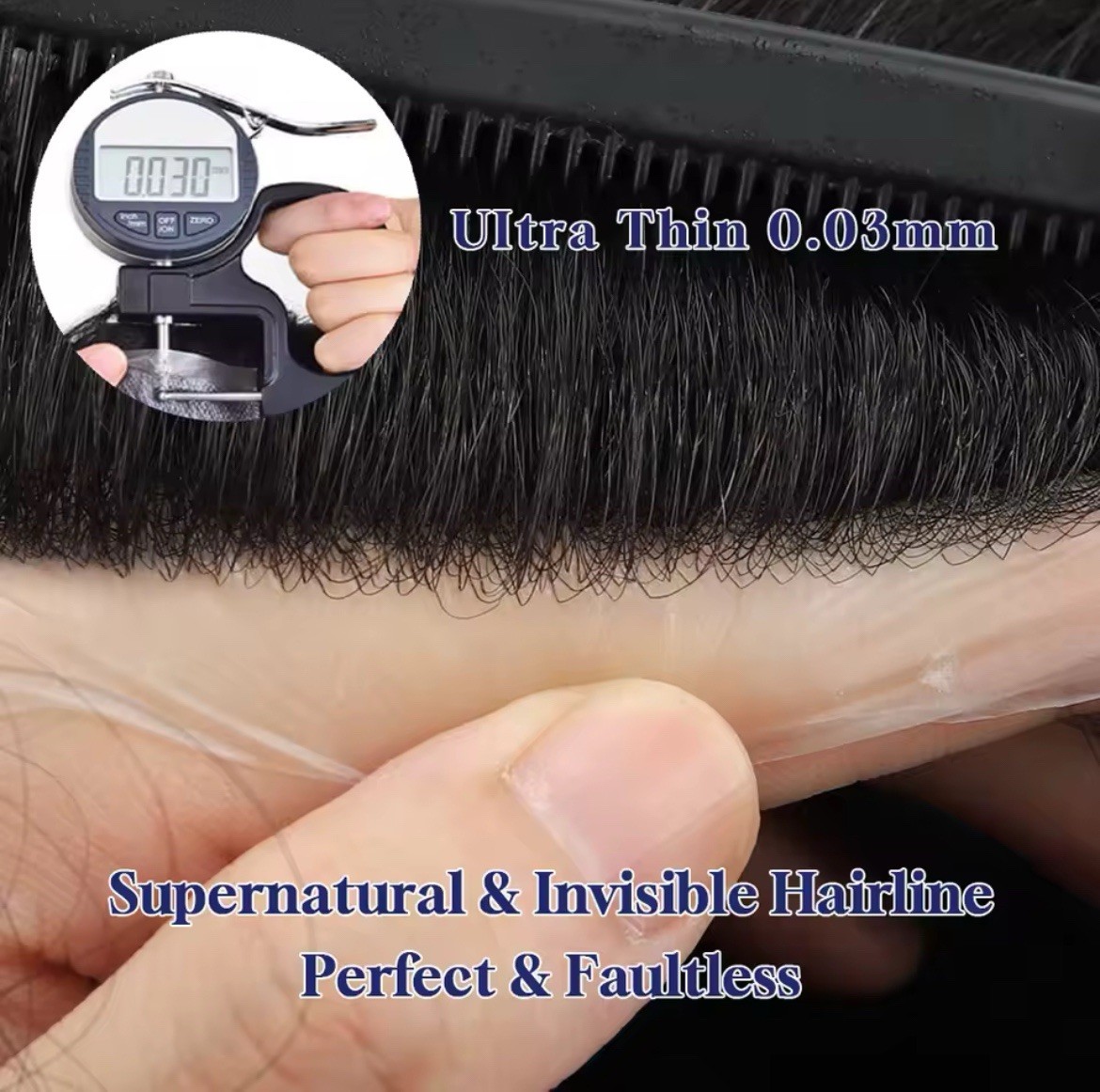 Men’s Human Hair Toupee Hairpiece Transparent Ultra-Thin Skin V-Loop Wavy