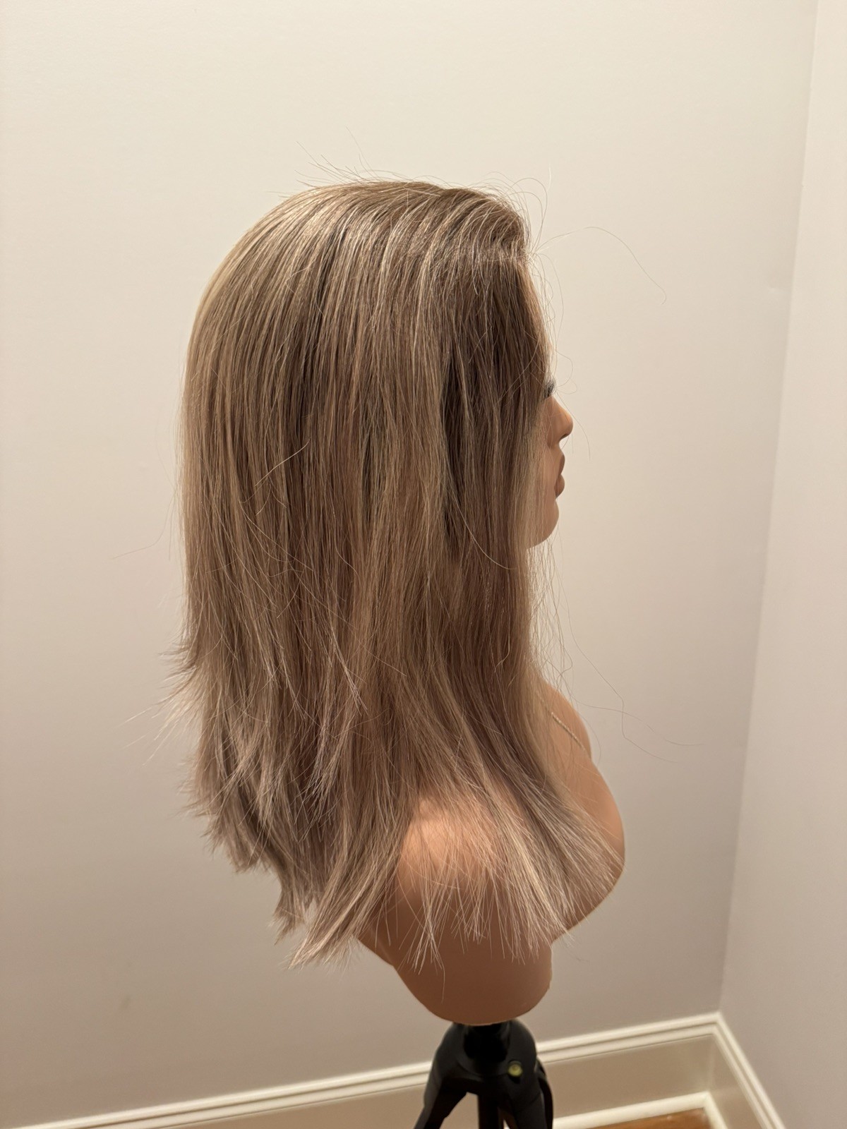 100% Luxury 16” Human Hair Jewish Wig 13×4 Lace Front Highlighted Medium Cap