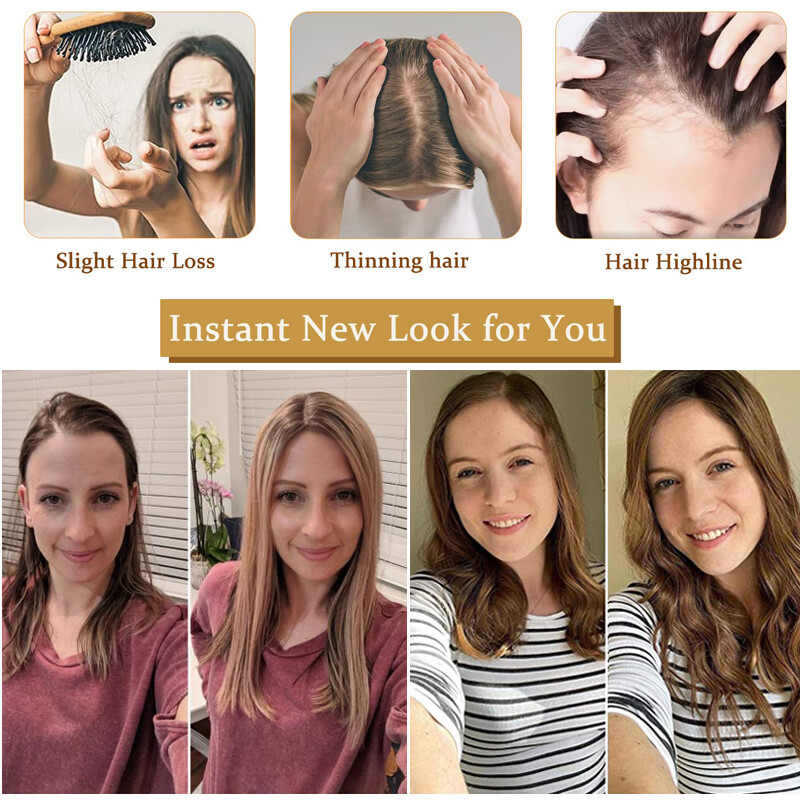 Clip In 100% Real Human Hair Topper Hairpiece Toupee Wigs For Lost Hair Thick US