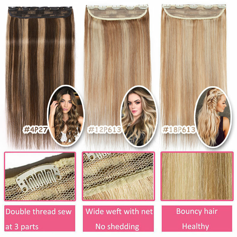 8-24″ Clip in Real Remy One Piece 100% Human Hair Extensions Full Head Hairpiece
