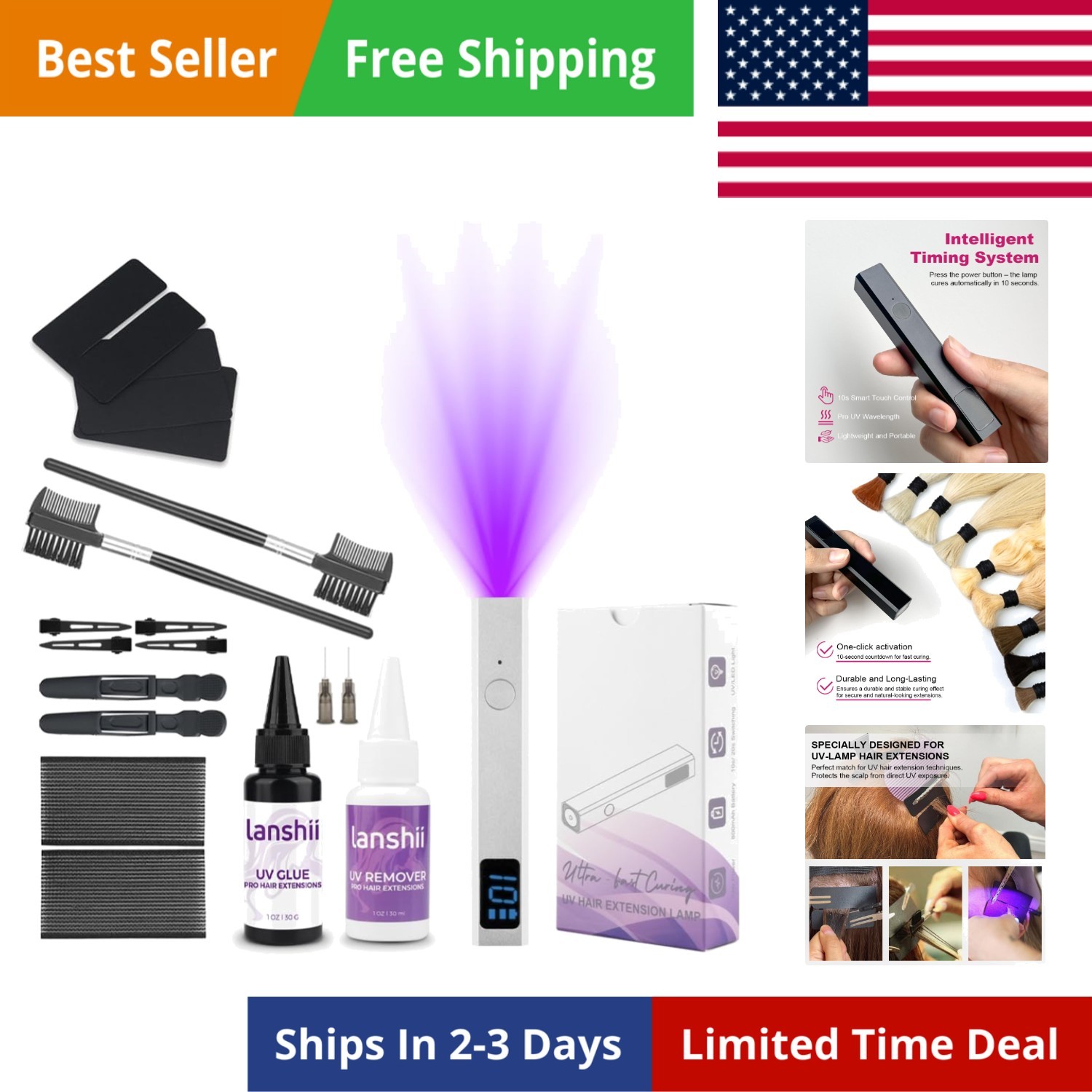 UV Lamp Hair Extension Tool Kit Invisible Hair Extensions UV Lamp 30g UV Hair…