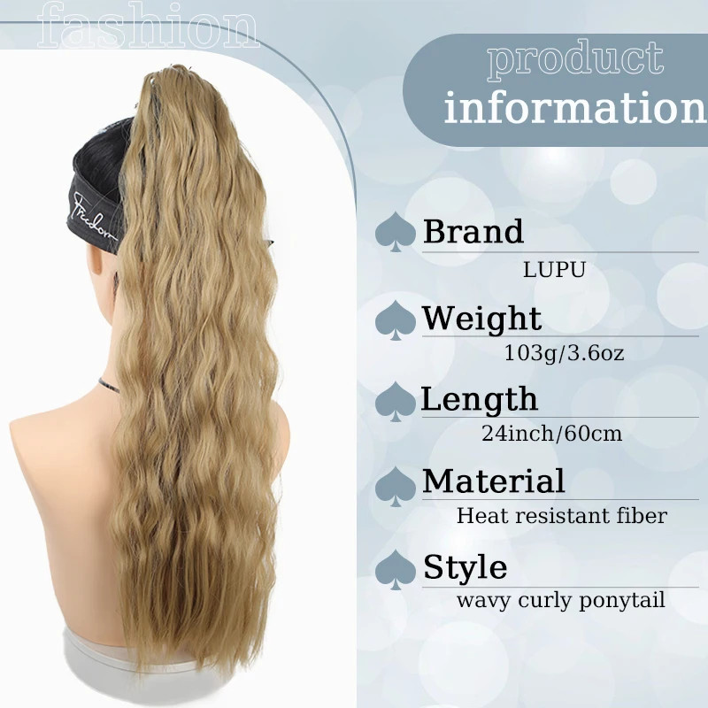 Elastic Tie Synthetic Long Curly Wavy Ponytail Extensions Women Hairpiece Daily
