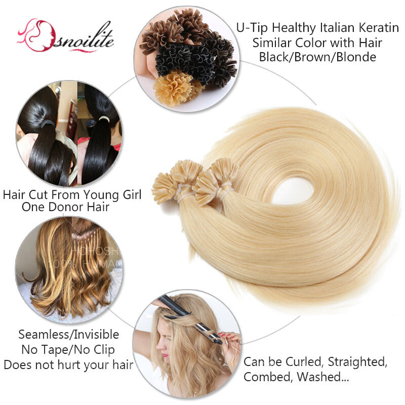 Russian THICK Pre Bonded U-Tip Nail 100% Human Remy Hair Extensions Glue Keratin