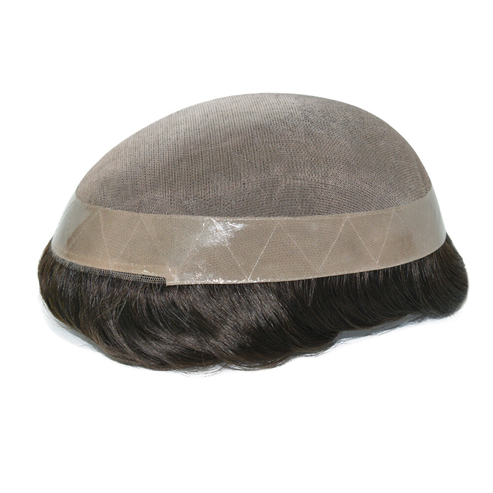 Mens Toupee Human Hair Replacement System Hairpiece Fine Mono Poly Skin ToupeePU