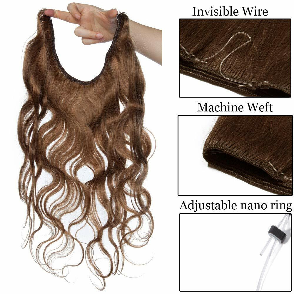 16″-26″ Invisible Wire In Human Hair Extensions Loop Line Wavy Hair Easy To Wear
