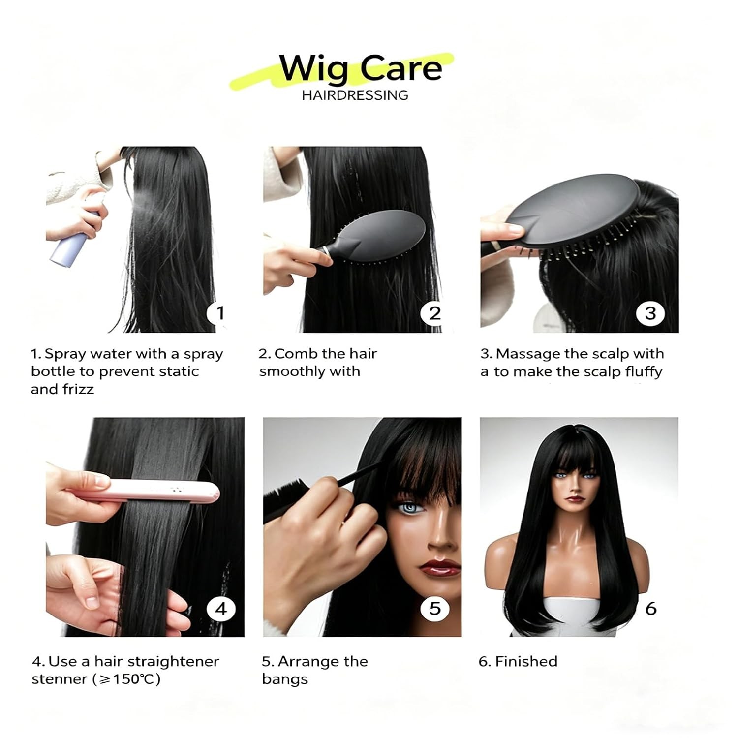 Wig with Bangs for Women, Brown Blonde Highlight Synthetic Wig, Medium Length