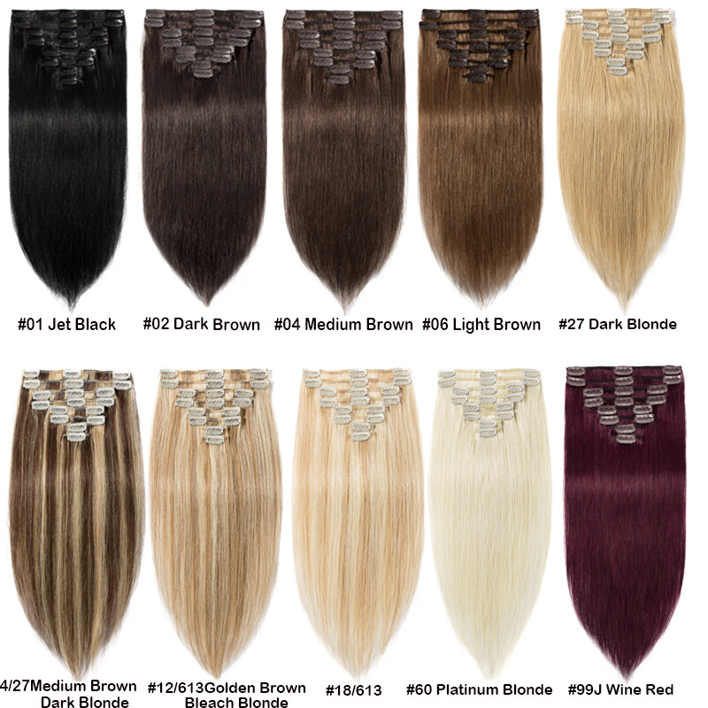 Silky Soft 100% Human Hair Extensions Clip In REMY Full Head 8PCS Mix Blonde US