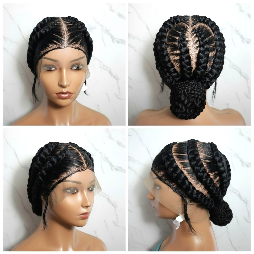 Black Bun Wig. Brush Braided Wig. Full Lace with Baby Hair.