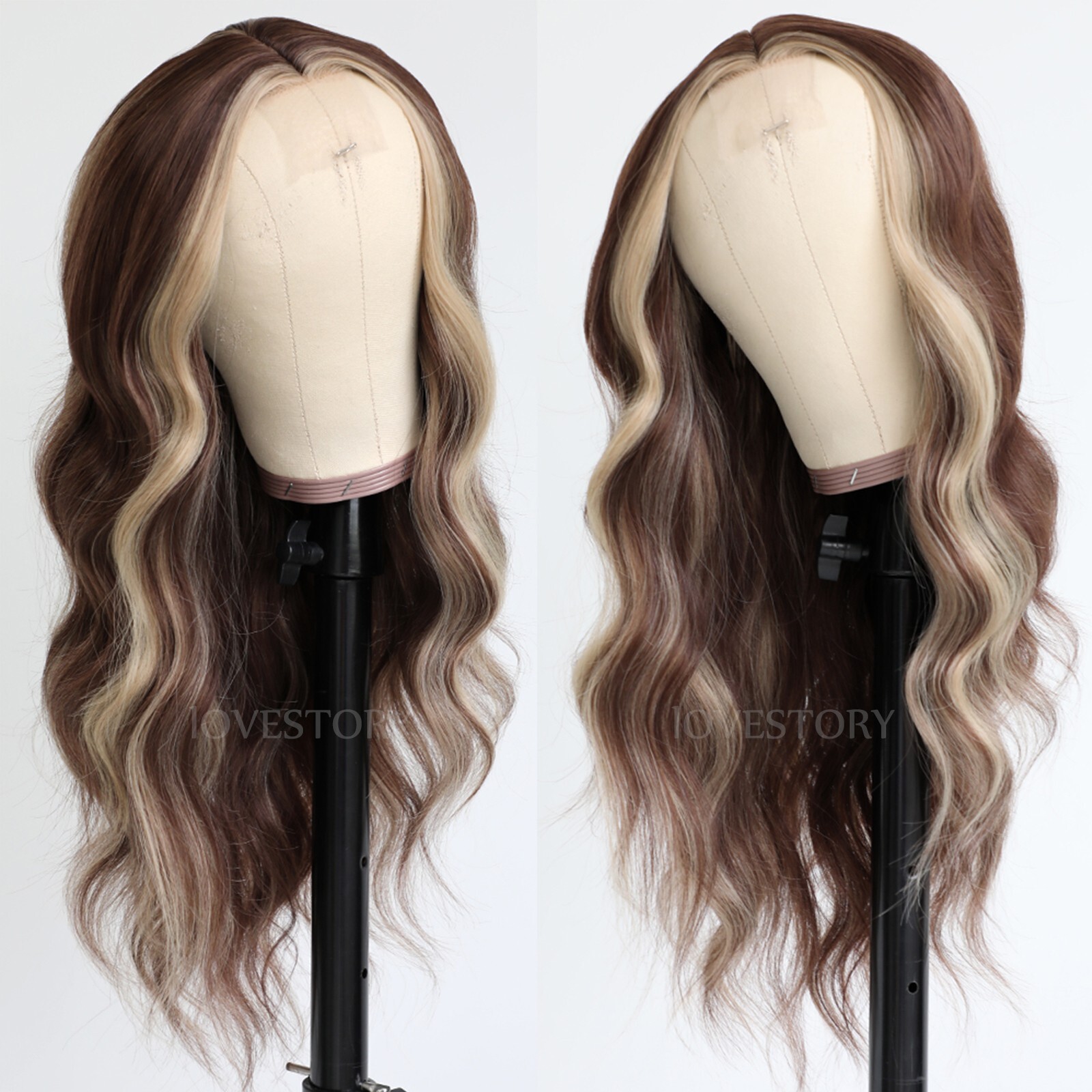 Ombre Brown Blonde Synthetic Lace Wigs Long Wavy Highlights Hair Heat Resistant