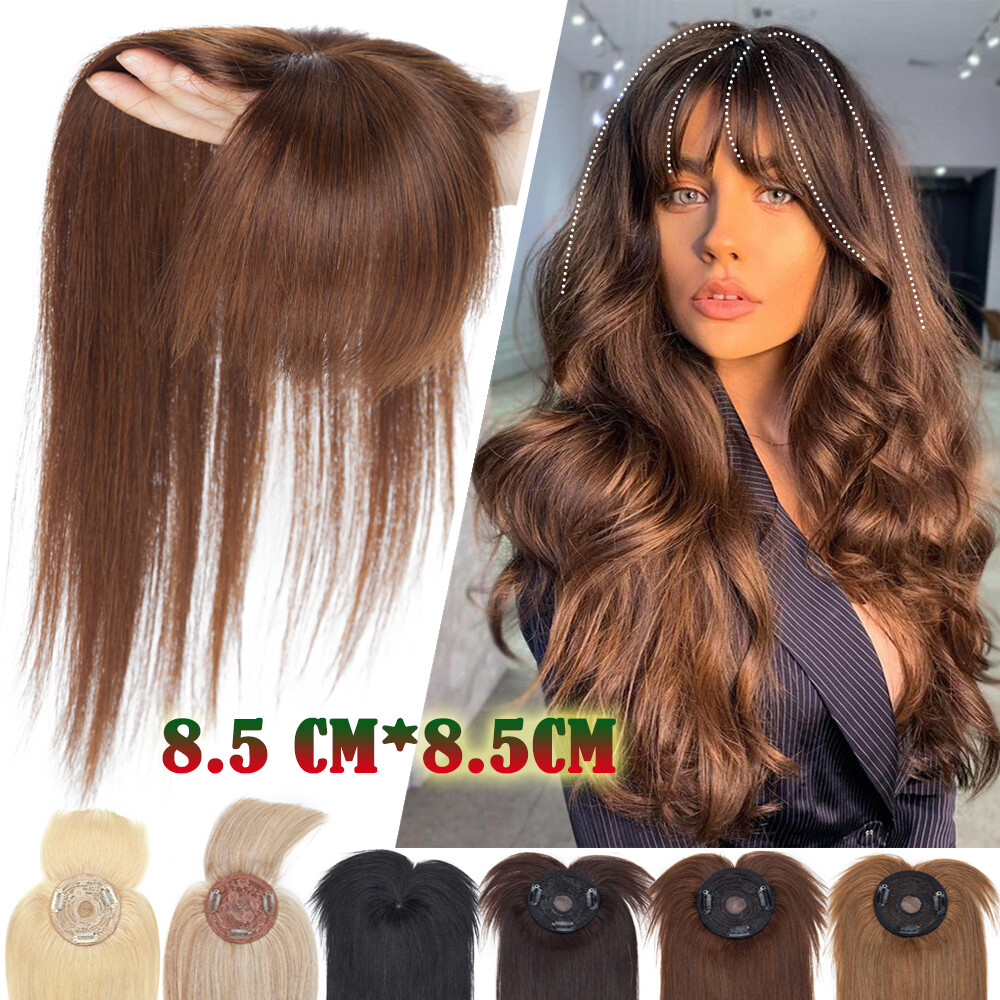 13*15 Large Human Hair Topper Hairpiece Clip In Women Hair Loss Top Piece BANGS