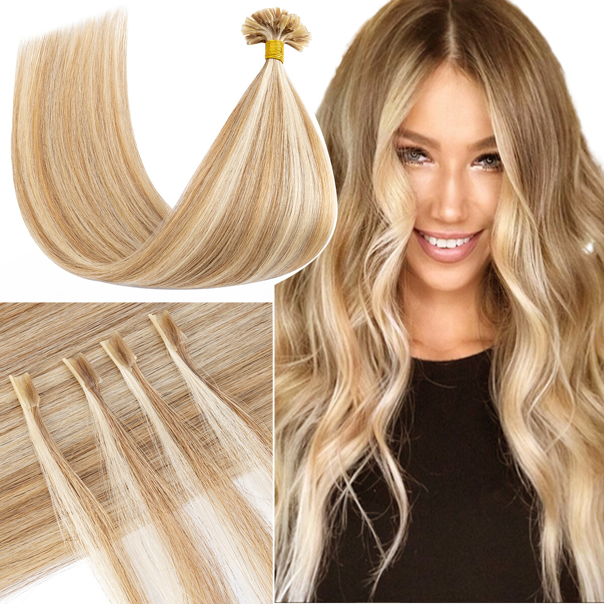 Highlight Pre Bonded Keratin Nail U Tip Remy Human Hair Extensions Full Head 50G