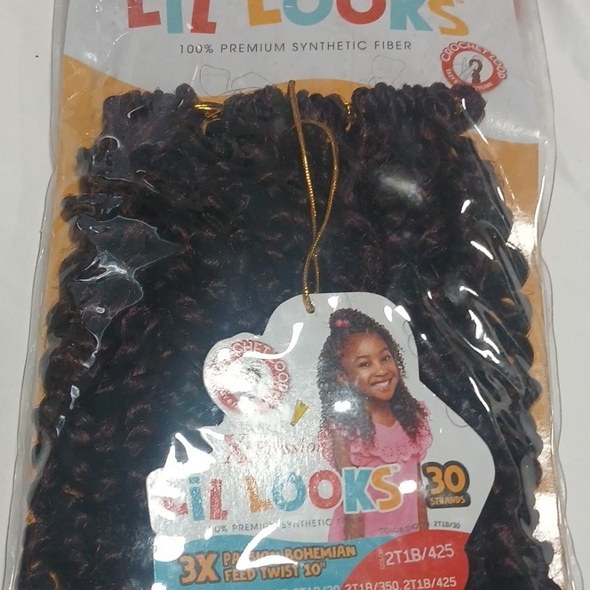 X-Pression Bohemian Curly Twist 10in Crochet Loop Hair Extensions 30 2T1B/425