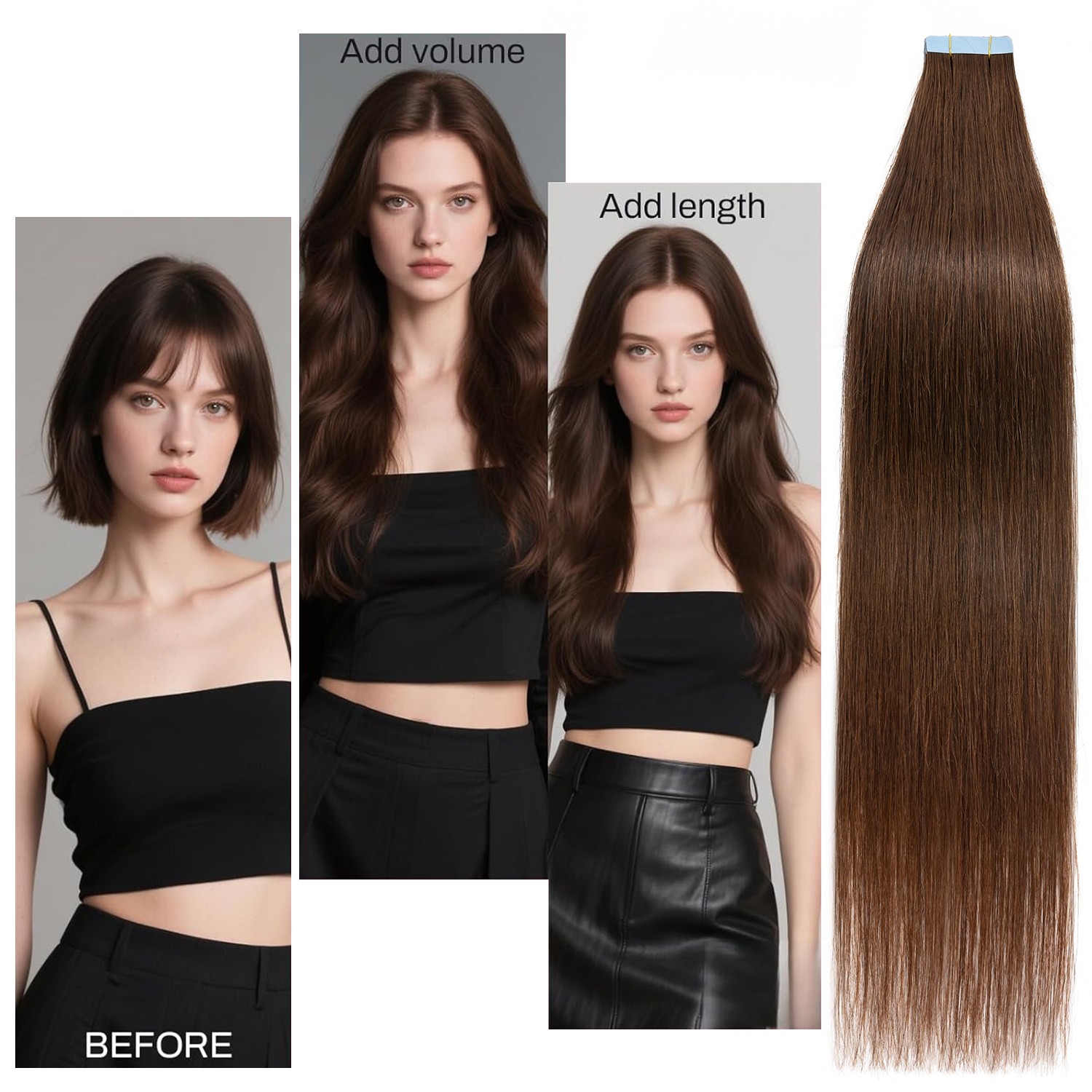 10-60PCS Tape In Real Remy Virgin Human Hair Extensions Thick Skin Weft Balayage