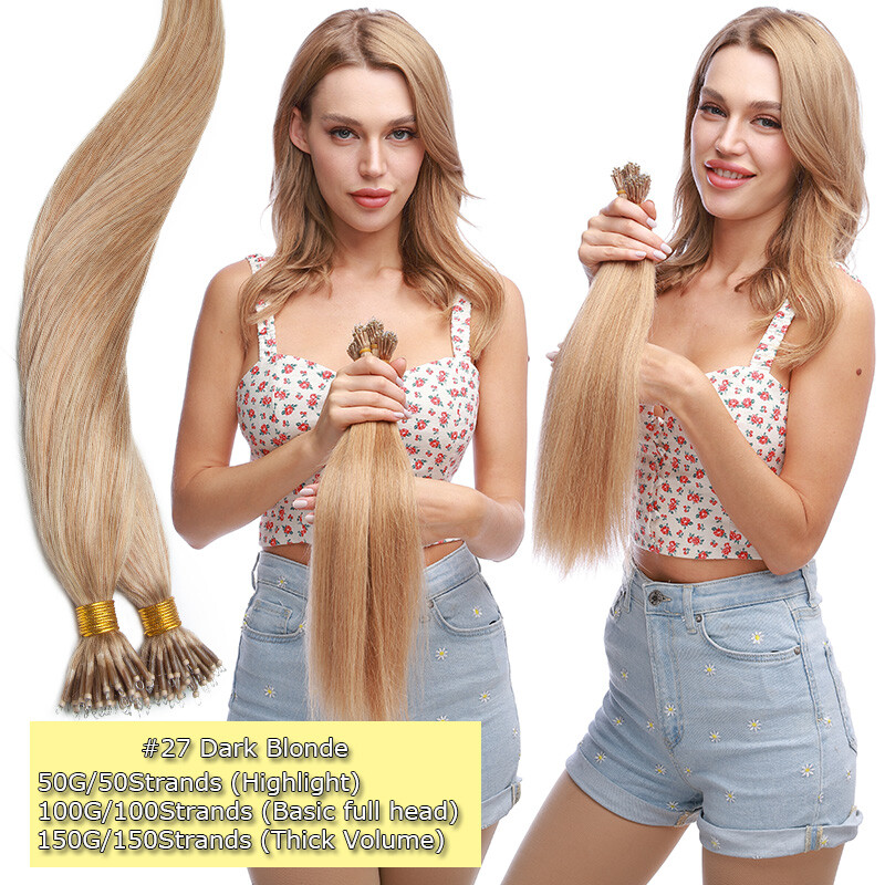 THICK 1G/S Nano Ring Tip Micro Beads Remy Human Hair Extensions Full Head Blonde