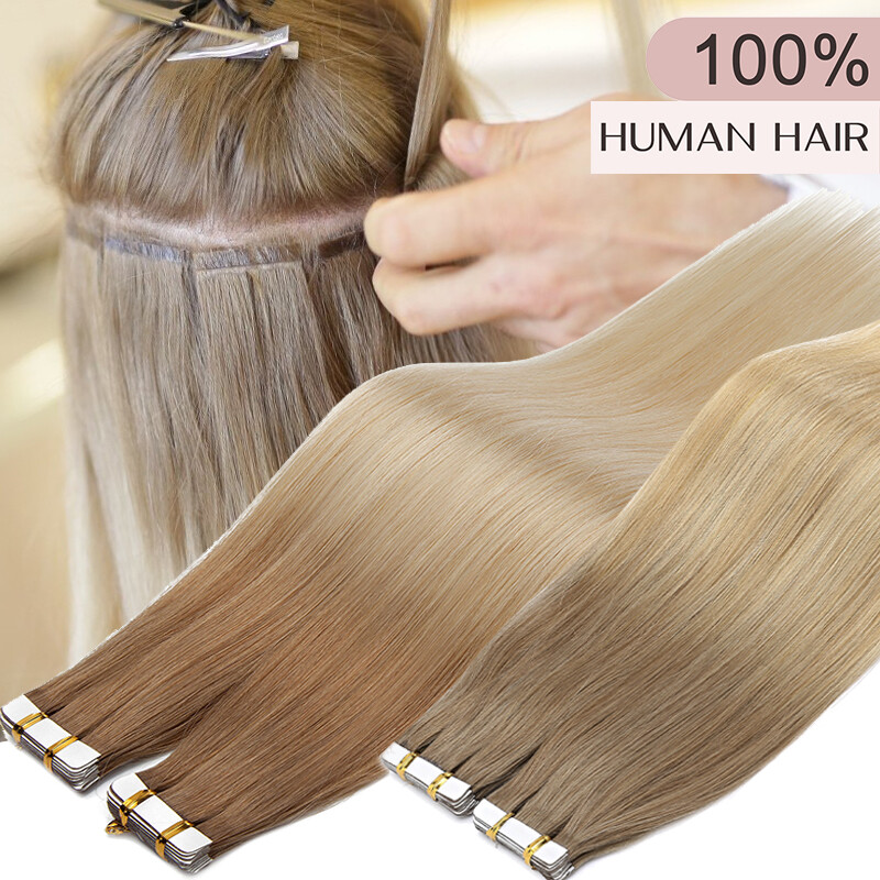 Invisible Tape in Real Human Remy Hair Extensions Skin Weft Blonde Russian Hair