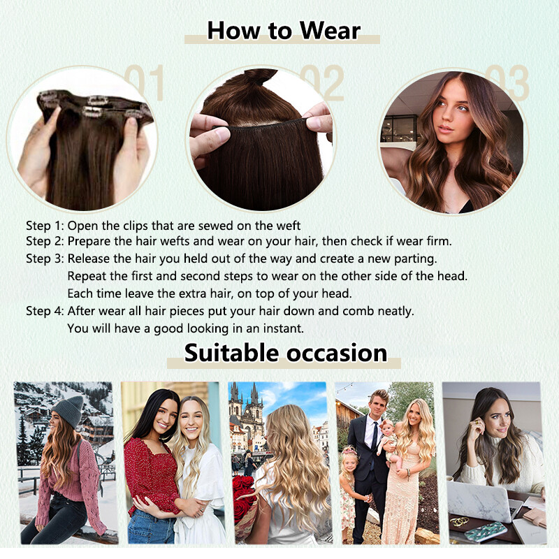 8PCS Clip In Hair Extensions 100% Real Soft Human Hair Weft Any Color 14″-24″ US