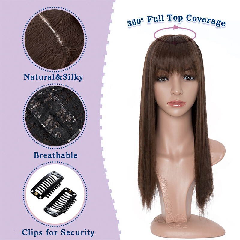 100% Real as Human Remy Hair Topper Toupee Clip in Hairpiece Natural Top Bangs
