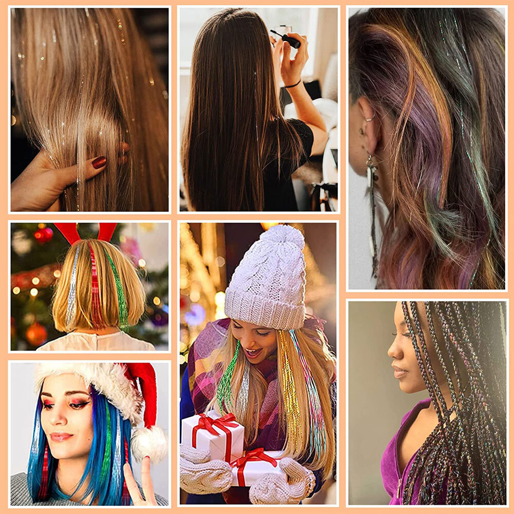 Sparkle Hair Tinsel Holographic Glitter Extensions Tinsel Kits False Hairstyling