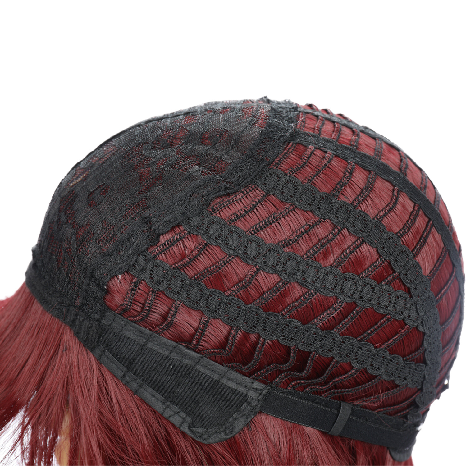 55cm/21in Synthetic Wine Red Wigs with Bangs Heat Resistant Fiber Wigs for Women
