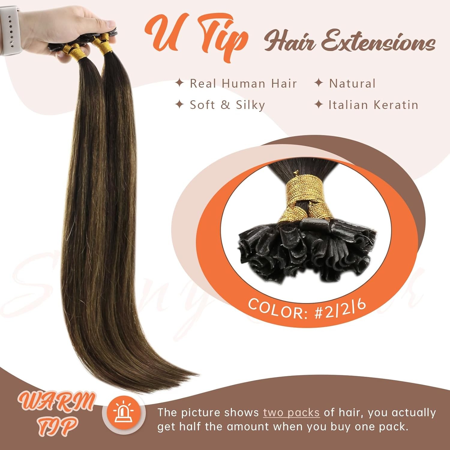 Sunny Hair U-TIP 20in Dark/Medium Brown Hair Extensions – UT_2-2-6_20_50G3